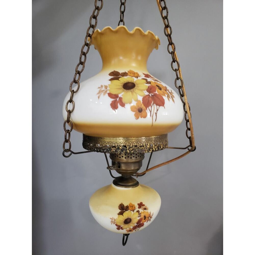 Vintage Milk Glass Hanging Floral Swag Lamp Chandelier Victorian Mod MCM Grandma
